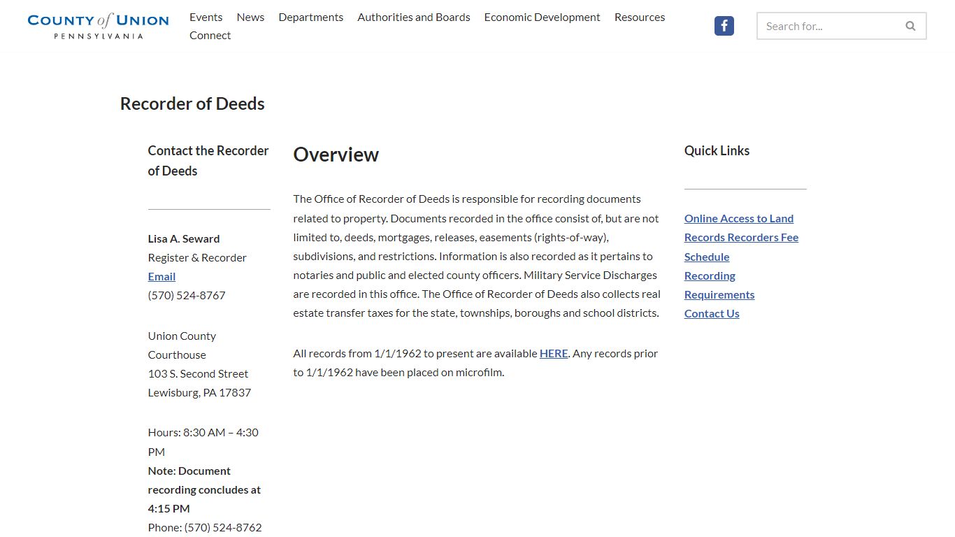 Recorder of Deeds – Union County, Pennsylvania